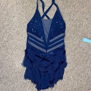 Blue leotard. Weissman. Small Adult. Fringe.